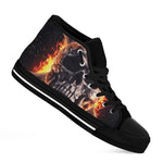 Flaming Skull And Cross Wrench Print Black High Top Shoes