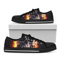 Flaming Skull And Cross Wrench Print Black Low Top Sneakers