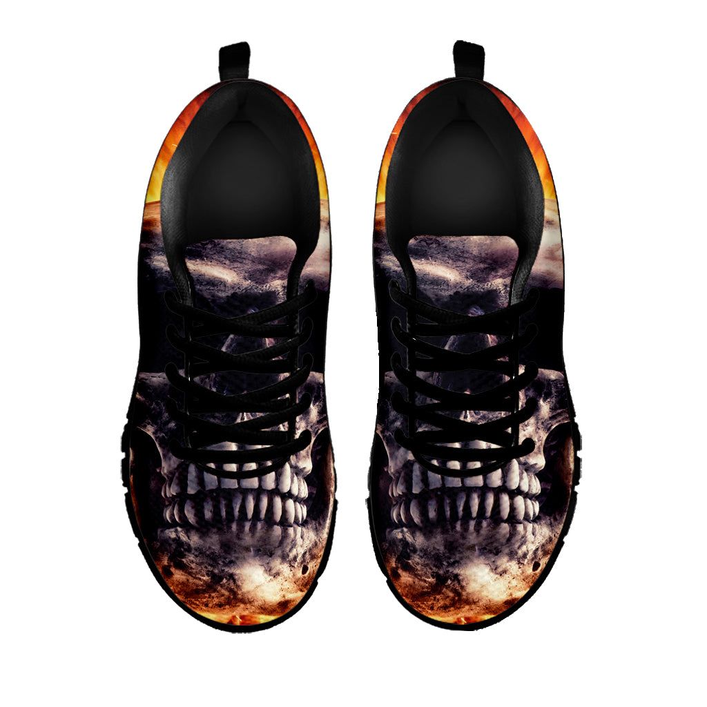 Flaming Skull And Cross Wrench Print Black Sneakers
