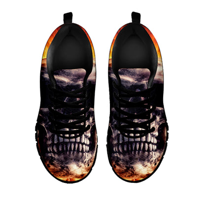 Flaming Skull And Cross Wrench Print Black Sneakers