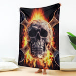 Flaming Skull And Cross Wrench Print Blanket