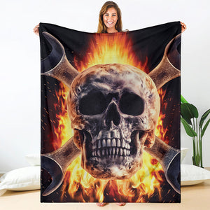 Flaming Skull And Cross Wrench Print Blanket