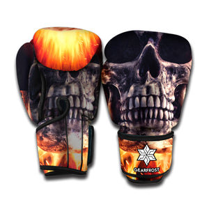 Flaming Skull And Cross Wrench Print Boxing Gloves