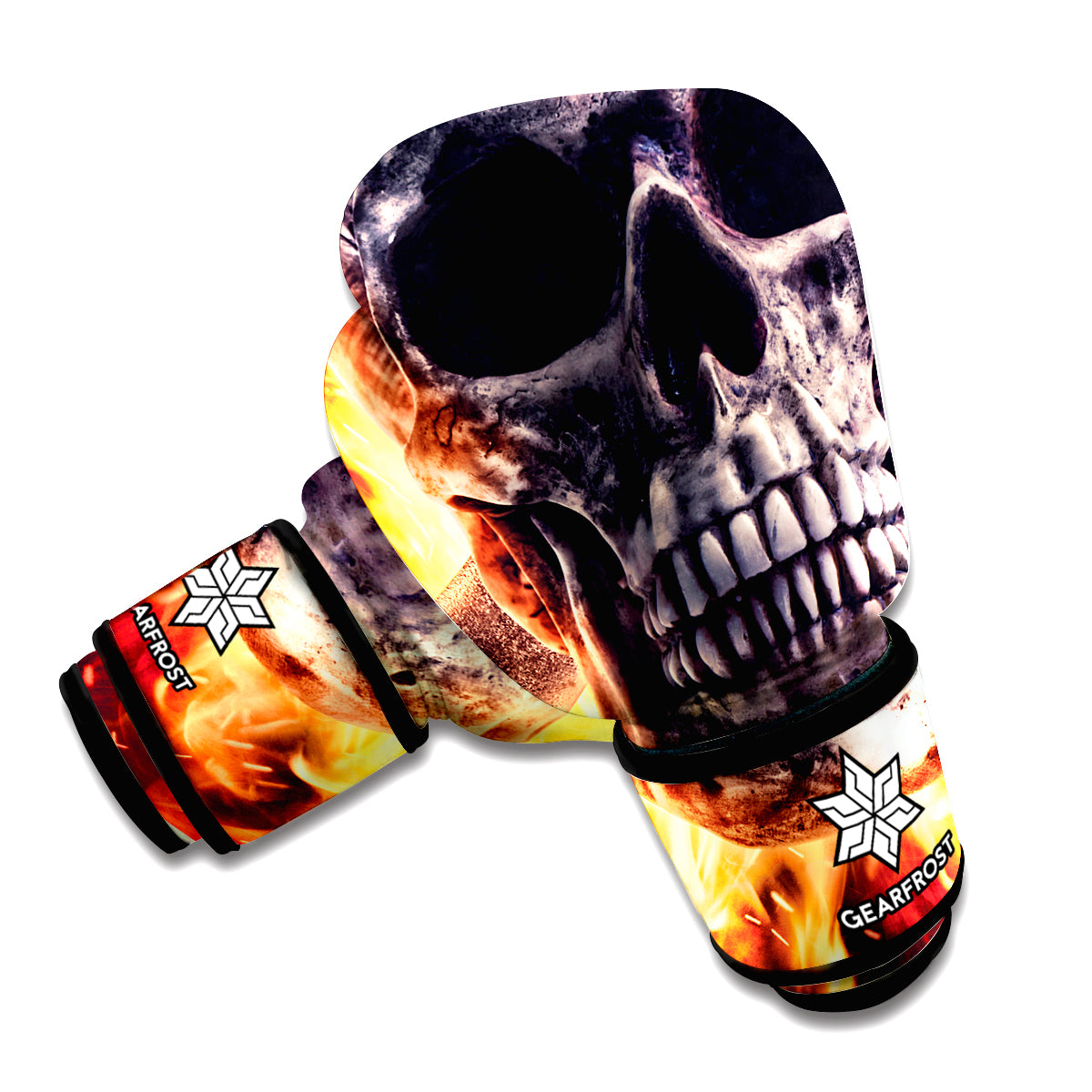 Flaming Skull And Cross Wrench Print Boxing Gloves