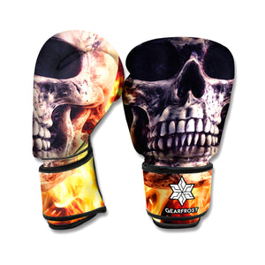 Flaming Skull And Cross Wrench Print Boxing Gloves