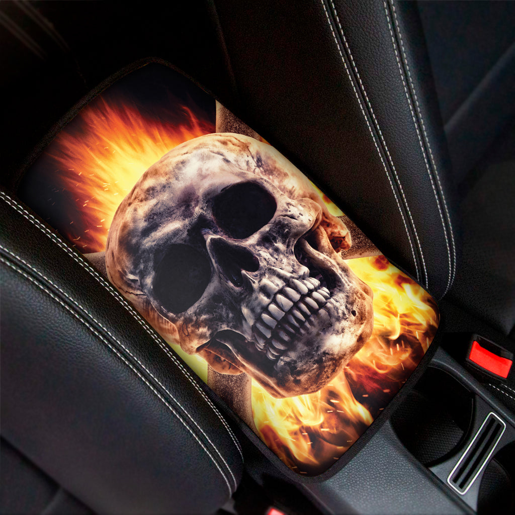 Flaming Skull And Cross Wrench Print Car Center Console Cover