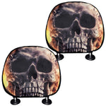 Flaming Skull And Cross Wrench Print Car Headrest Covers