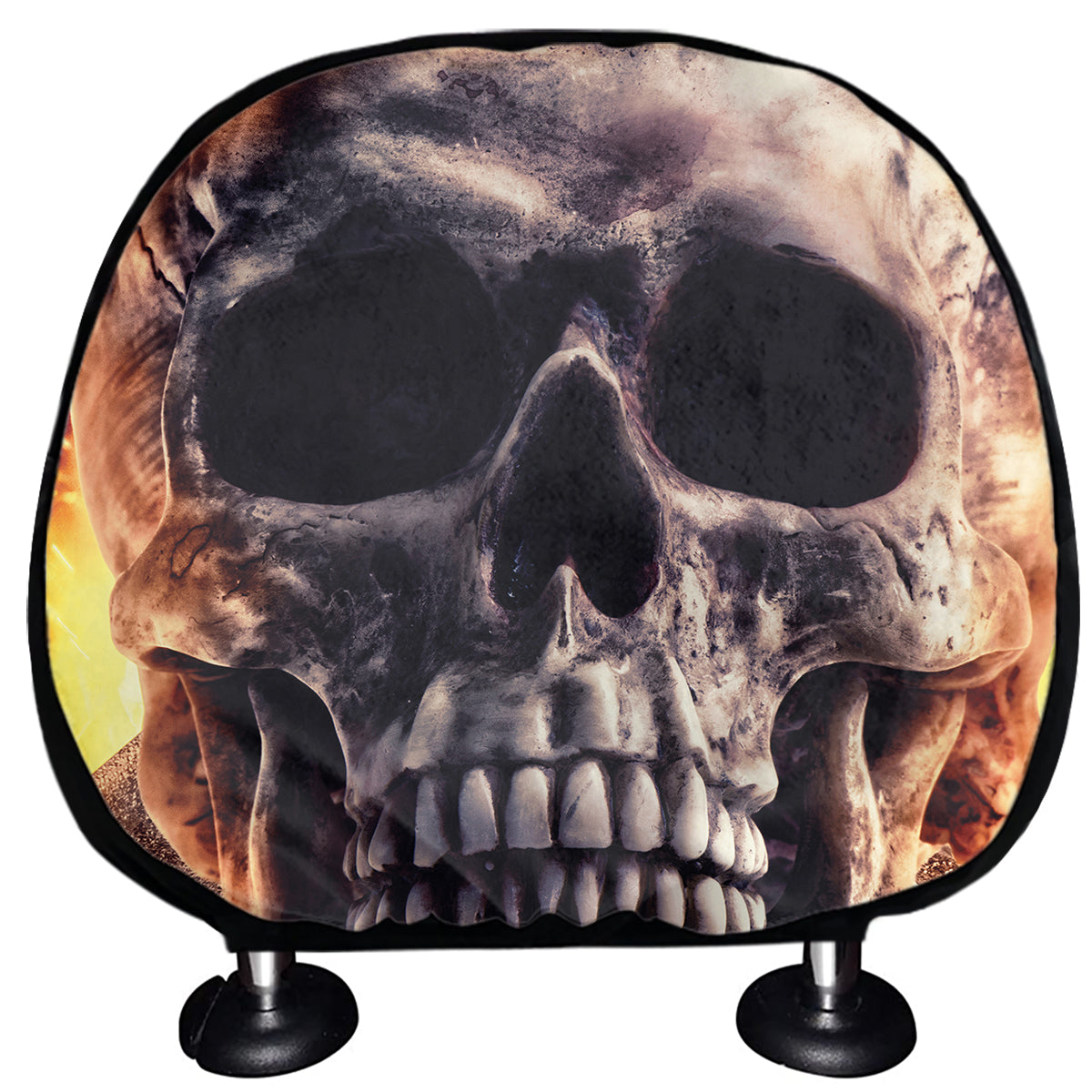 Flaming Skull And Cross Wrench Print Car Headrest Covers