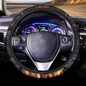 Flaming Skull And Cross Wrench Print Car Steering Wheel Cover