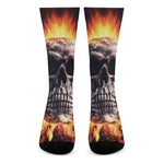 Flaming Skull And Cross Wrench Print Crew Socks