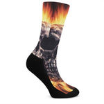 Flaming Skull And Cross Wrench Print Crew Socks