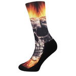 Flaming Skull And Cross Wrench Print Crew Socks