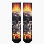 Flaming Skull And Cross Wrench Print Crew Socks