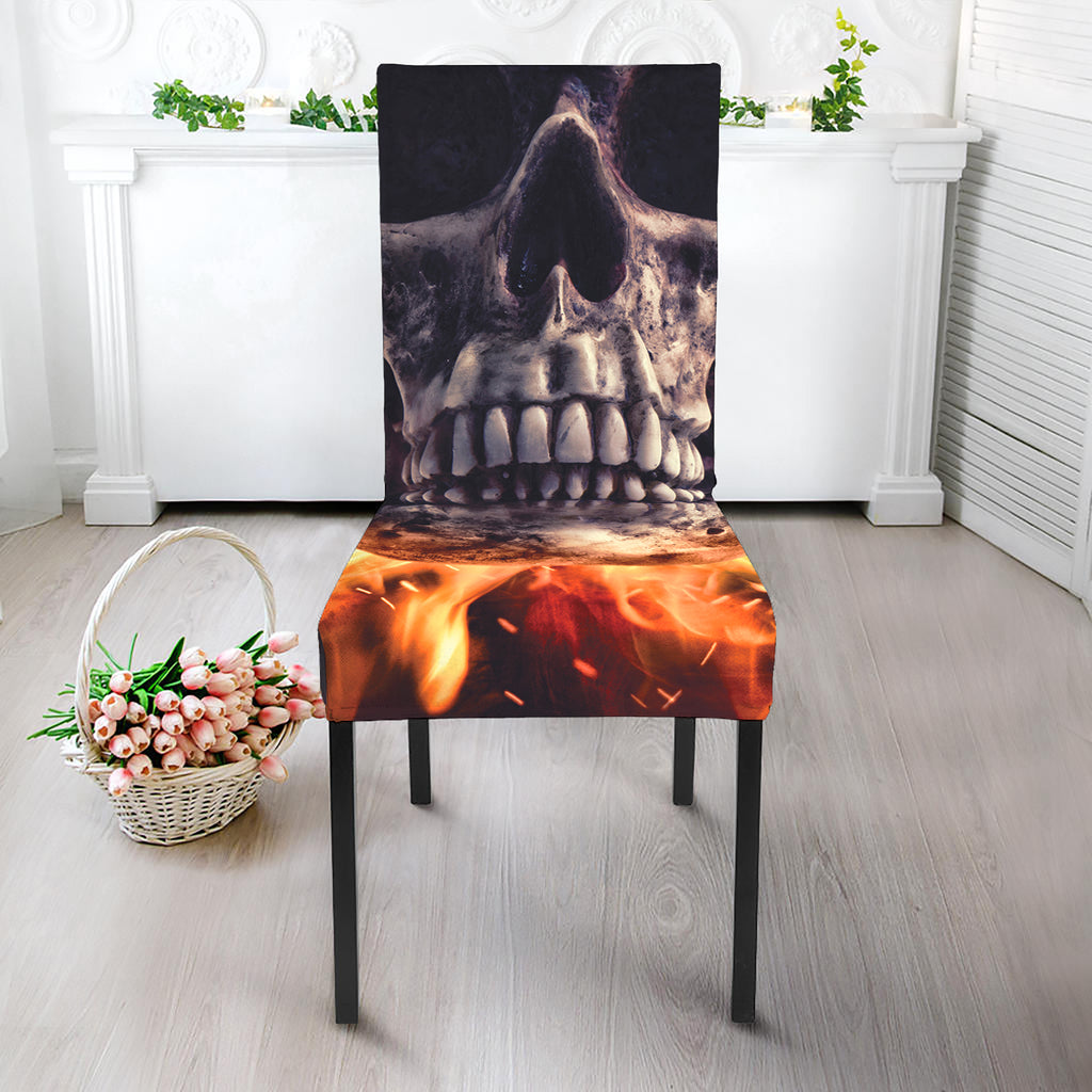 Flaming Skull And Cross Wrench Print Dining Chair Slipcover