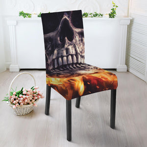 Flaming Skull And Cross Wrench Print Dining Chair Slipcover