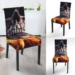 Flaming Skull And Cross Wrench Print Dining Chair Slipcover