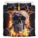 Flaming Skull And Cross Wrench Print Duvet Cover Bedding Set
