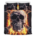 Flaming Skull And Cross Wrench Print Duvet Cover Bedding Set
