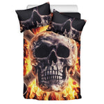 Flaming Skull And Cross Wrench Print Duvet Cover Bedding Set