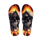 Flaming Skull And Cross Wrench Print Flip Flops