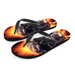 Flaming Skull And Cross Wrench Print Flip Flops