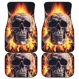 Flaming Skull And Cross Wrench Print Front and Back Car Floor Mats