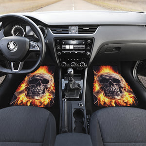 Flaming Skull And Cross Wrench Print Front and Back Car Floor Mats