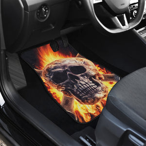 Flaming Skull And Cross Wrench Print Front and Back Car Floor Mats