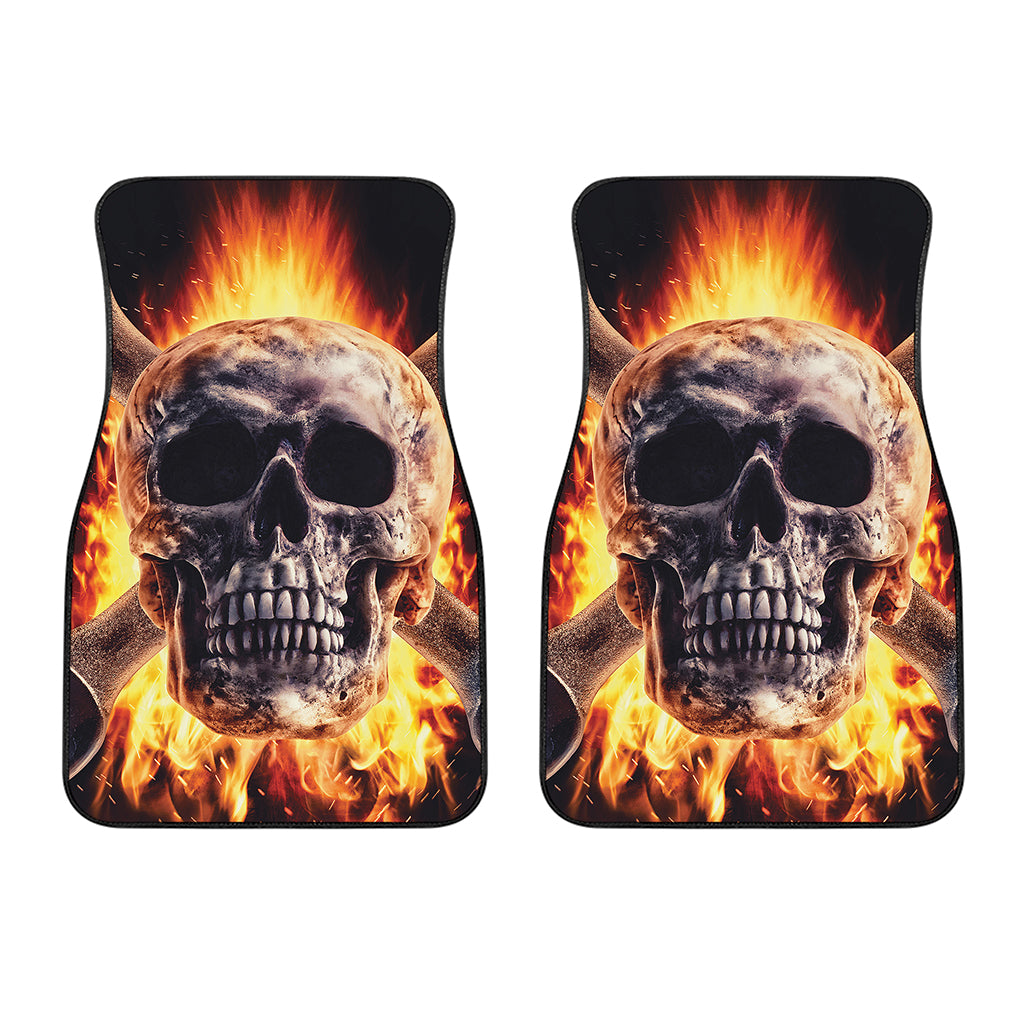 Flaming Skull And Cross Wrench Print Front Car Floor Mats