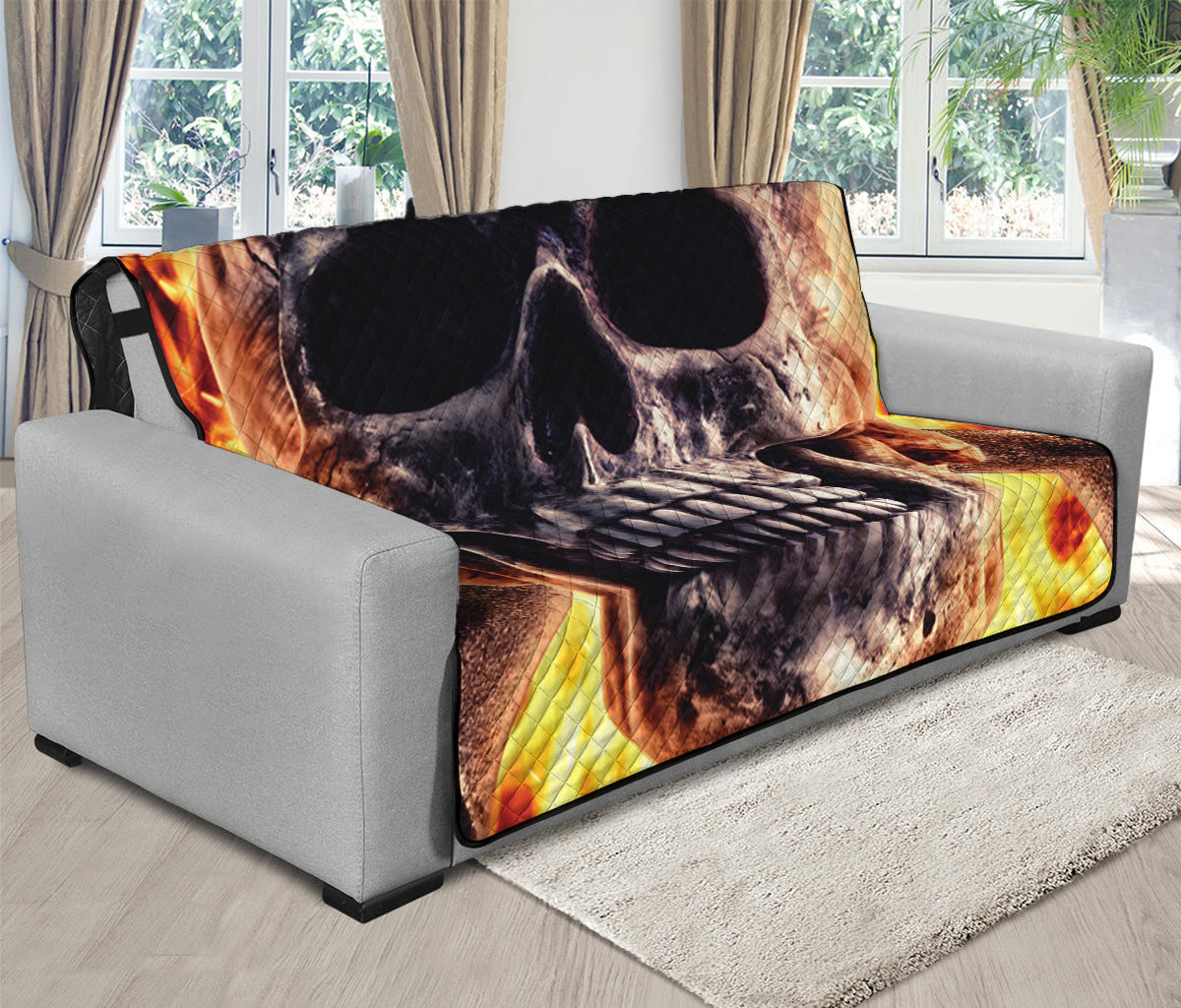 Flaming Skull And Cross Wrench Print Futon Protector