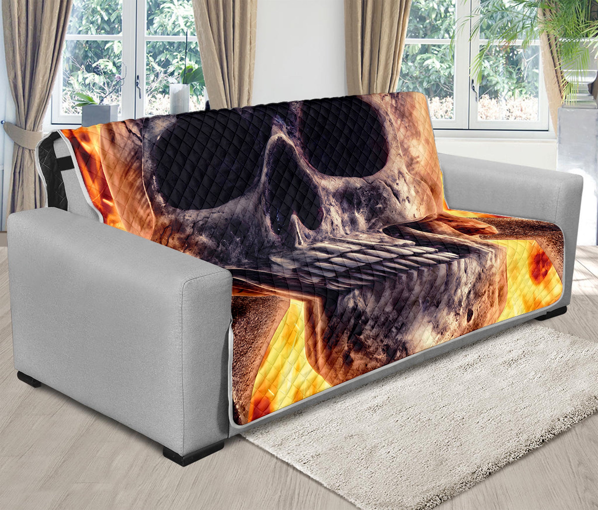 Flaming Skull And Cross Wrench Print Futon Protector