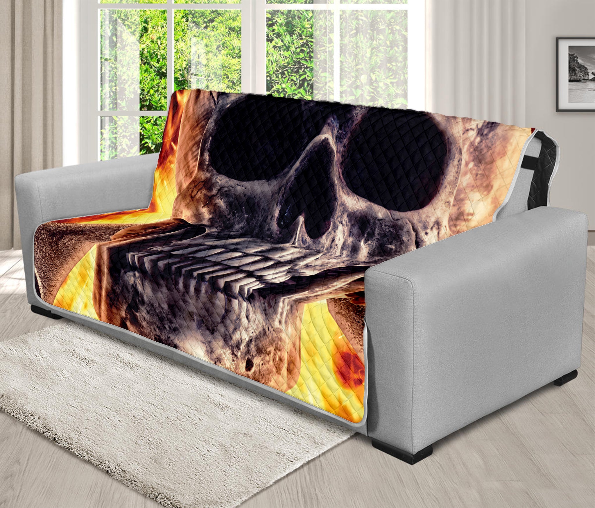 Flaming Skull And Cross Wrench Print Futon Protector