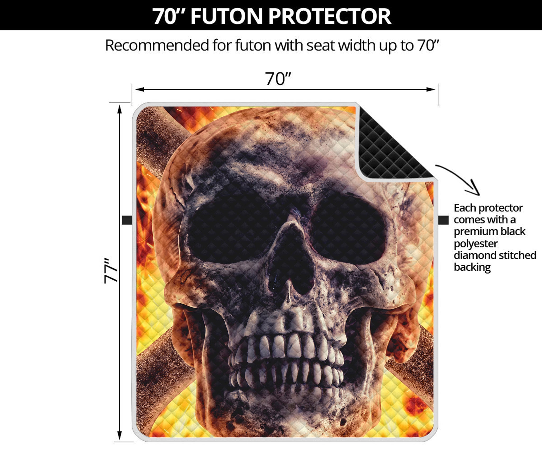 Flaming Skull And Cross Wrench Print Futon Protector