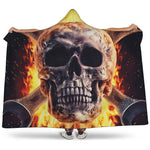 Flaming Skull And Cross Wrench Print Hooded Blanket