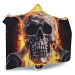 Flaming Skull And Cross Wrench Print Hooded Blanket