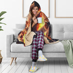 Flaming Skull And Cross Wrench Print Hooded Blanket
