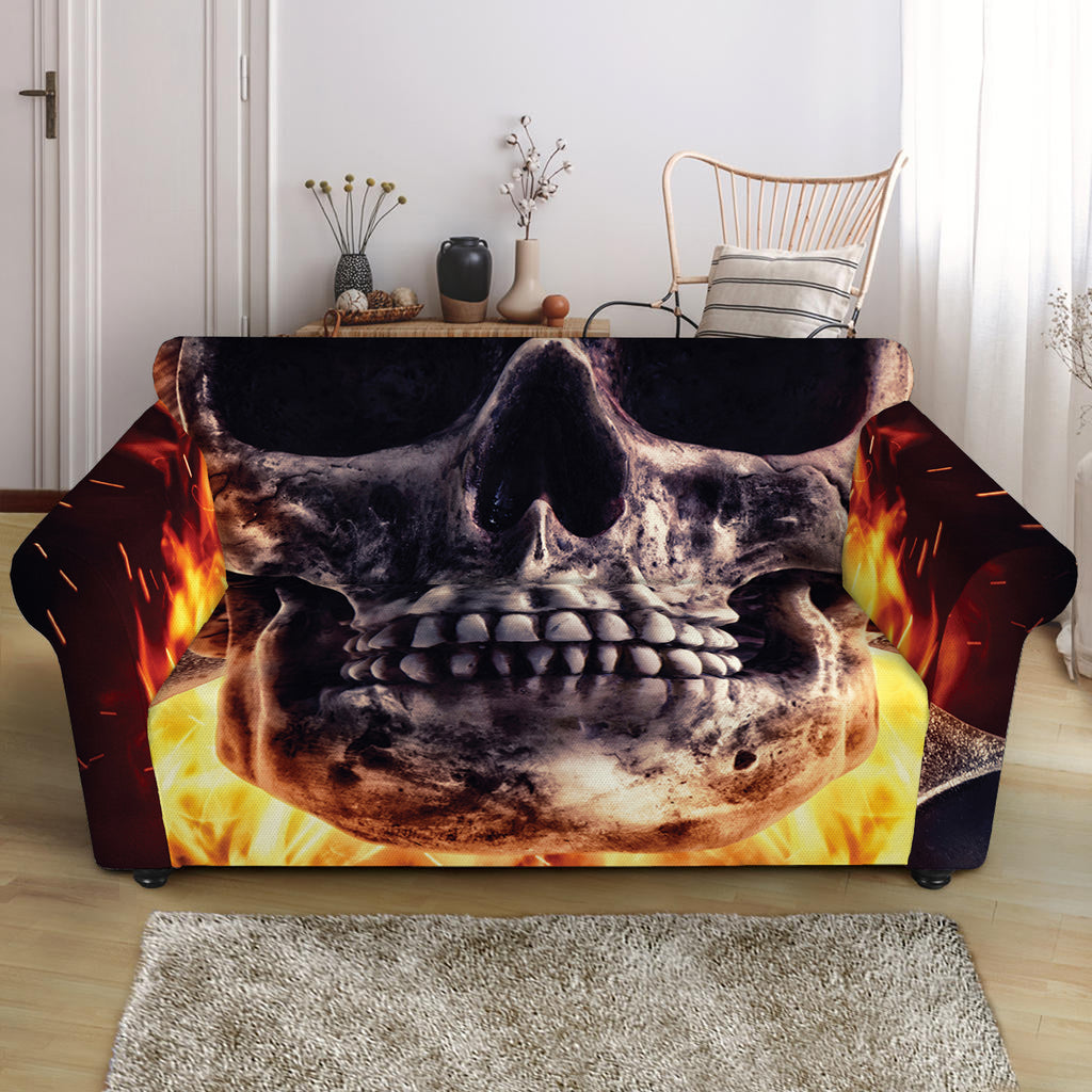 Flaming Skull And Cross Wrench Print Loveseat Slipcover