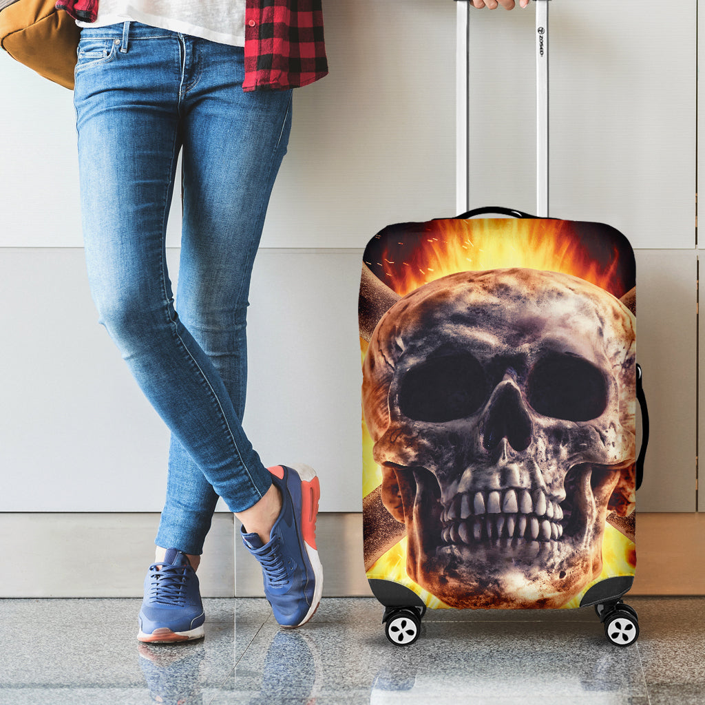 Flaming Skull And Cross Wrench Print Luggage Cover