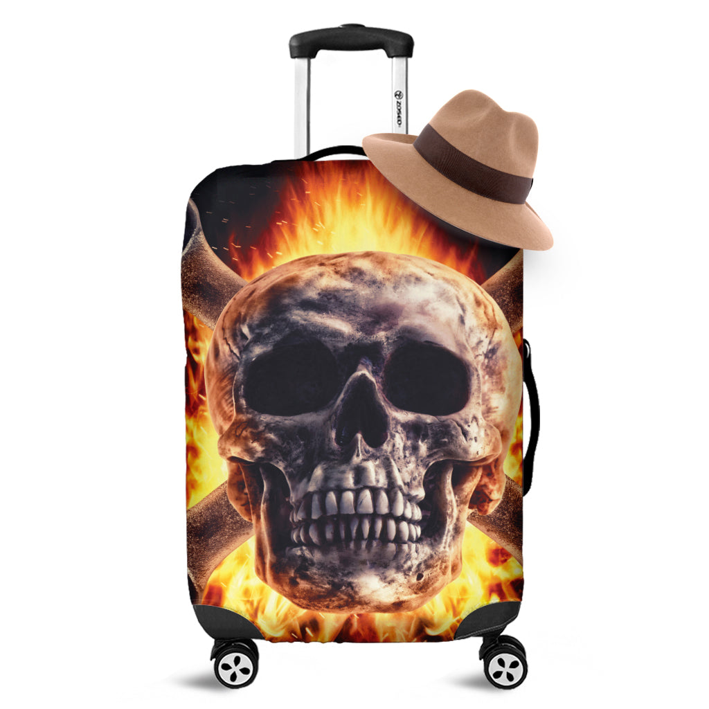 Flaming Skull And Cross Wrench Print Luggage Cover