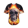 Flaming Skull And Cross Wrench Print Men's Baseball Jersey