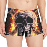 Flaming Skull And Cross Wrench Print Men's Boxer Briefs