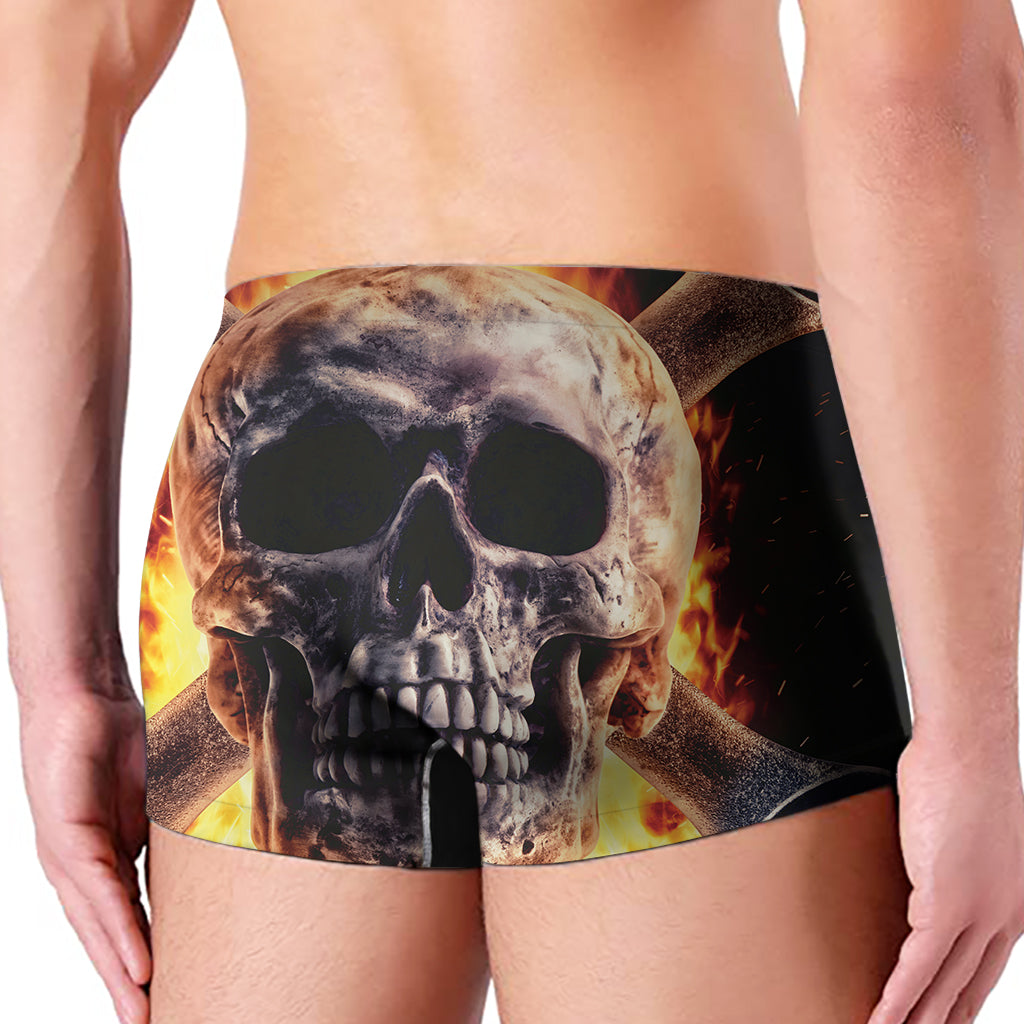 Flaming Skull And Cross Wrench Print Men's Boxer Briefs