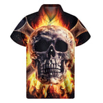 Flaming Skull And Cross Wrench Print Men's Short Sleeve Shirt