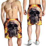 Flaming Skull And Cross Wrench Print Men's Shorts