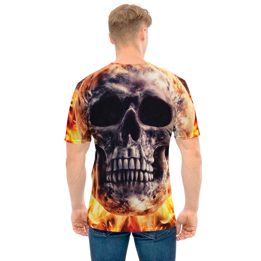 Flaming Skull And Cross Wrench Print Men's T-Shirt