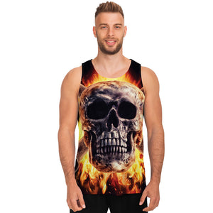Flaming Skull And Cross Wrench Print Men's Tank Top