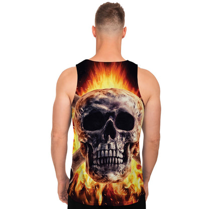 Flaming Skull And Cross Wrench Print Men's Tank Top