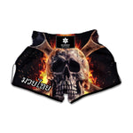 Flaming Skull And Cross Wrench Print Muay Thai Boxing Shorts