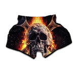 Flaming Skull And Cross Wrench Print Muay Thai Boxing Shorts