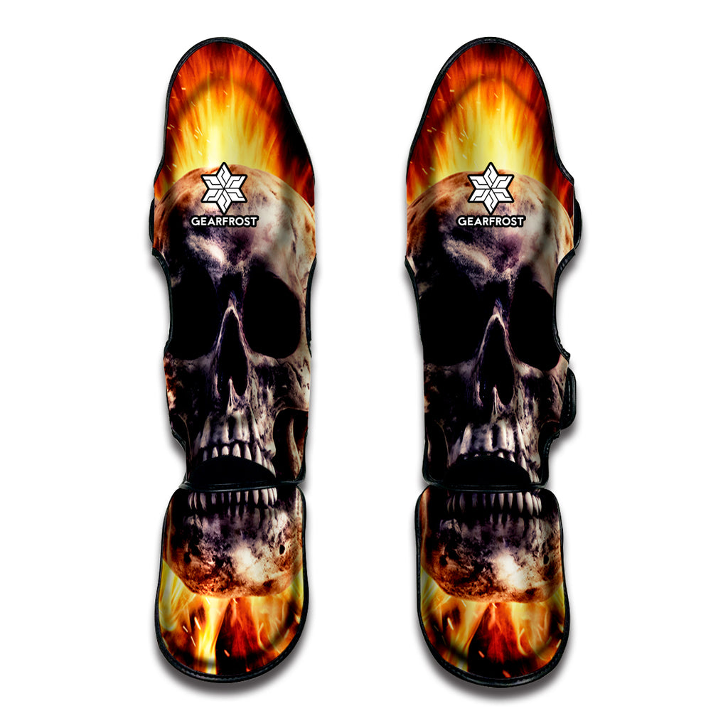 Flaming Skull And Cross Wrench Print Muay Thai Shin Guard